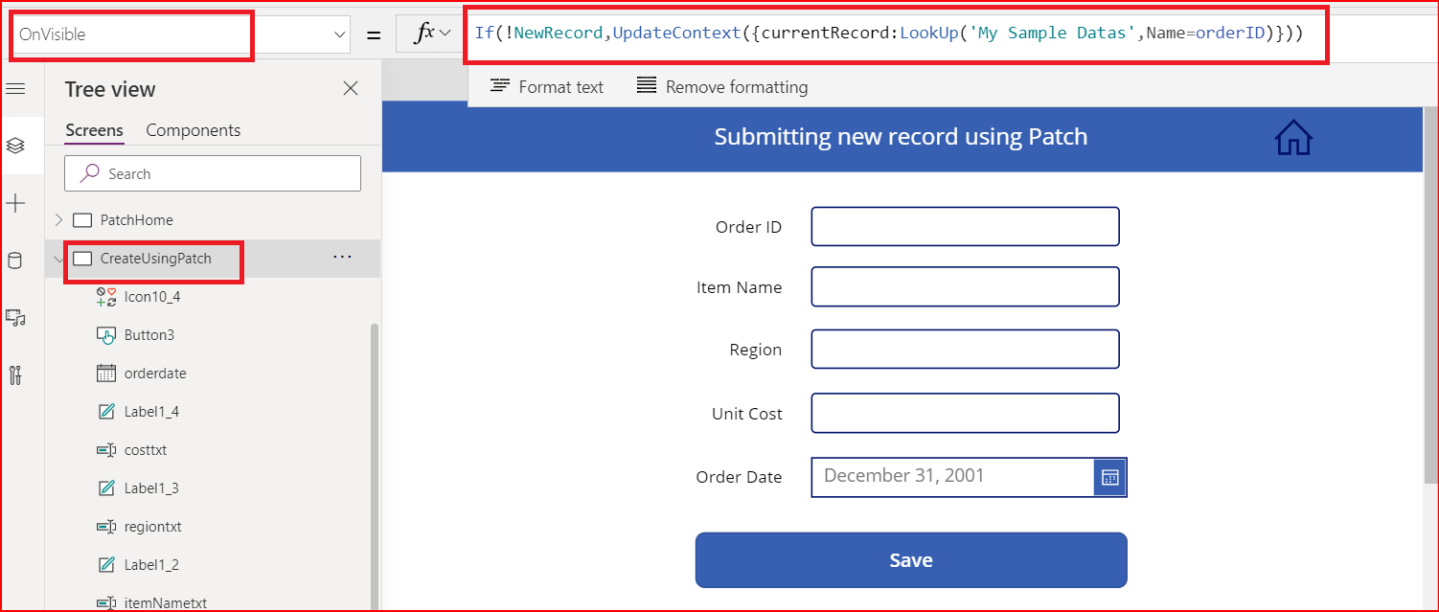 Using Patch function to submit data from a Custom Form in Power Apps ...